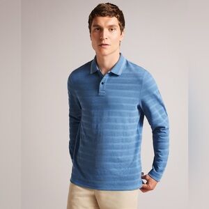 Ted Baker Men’s Sky Blue Polo Long Sleeve Textured Size Large
